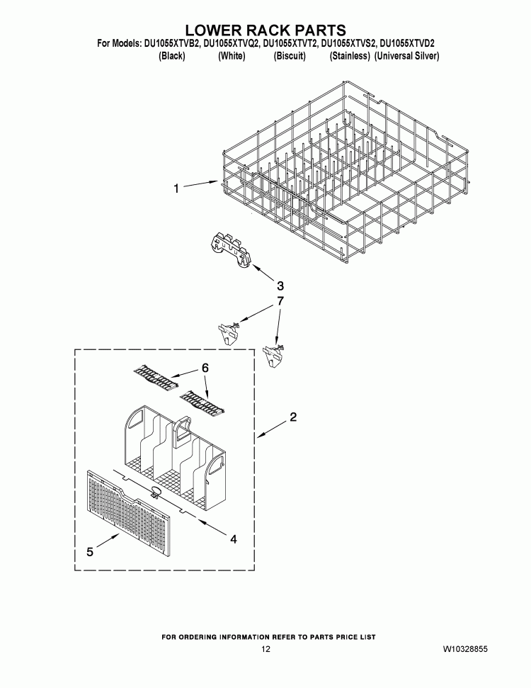 LOWER RACK PARTS Diagram and Parts List for DU1055XTVB2  Whirlpool Dishwasher