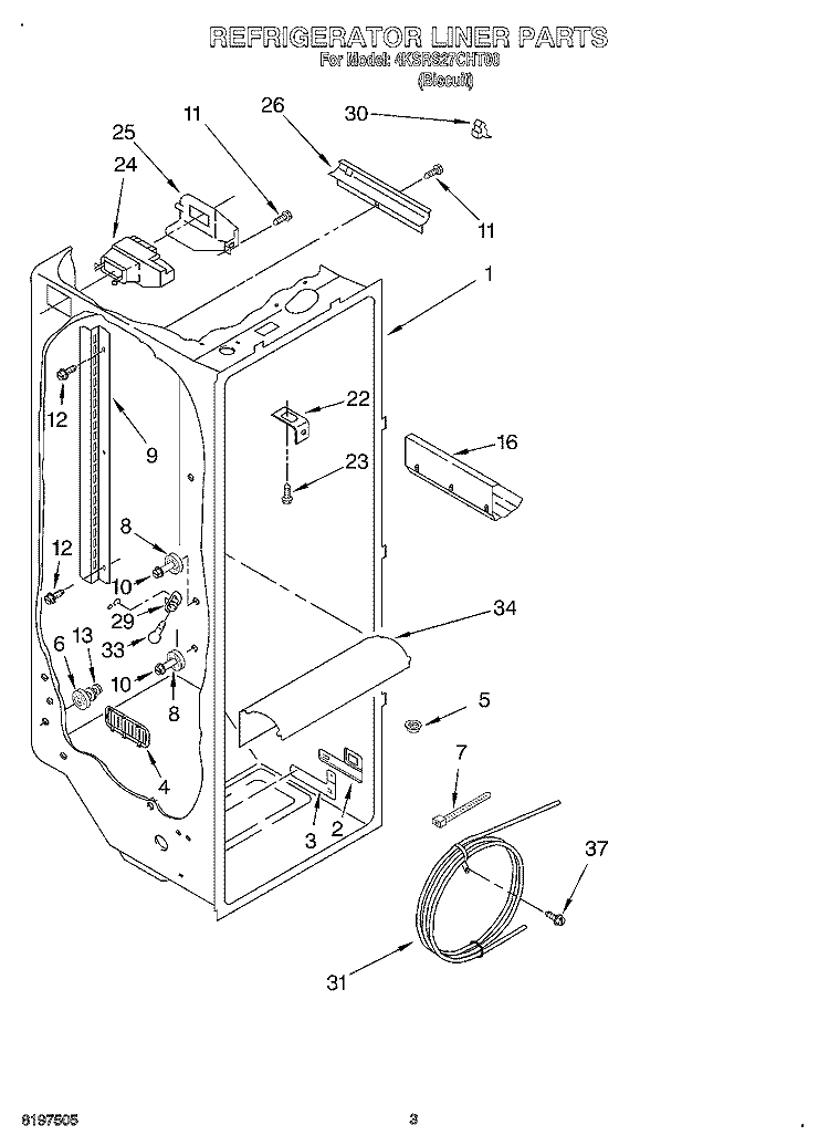 REFRIGERATOR LINER Diagram and Parts List for 4KSRS27CHT00  KitchenAid Refrigerator