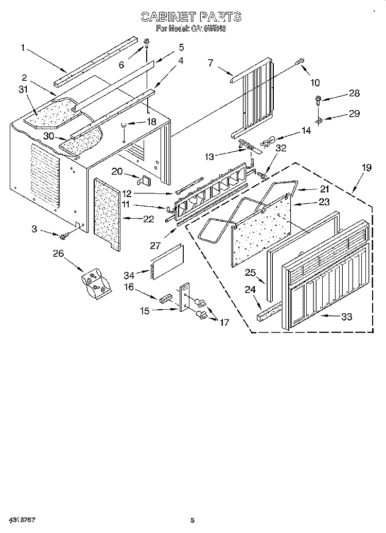 CABINET Diagram and Parts List for CA10WR43  Whirlpool Air Conditioner