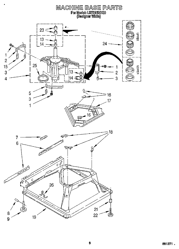 MACHINE BASE Diagram and Parts List for LST6132DQ0  Whirlpool Washer