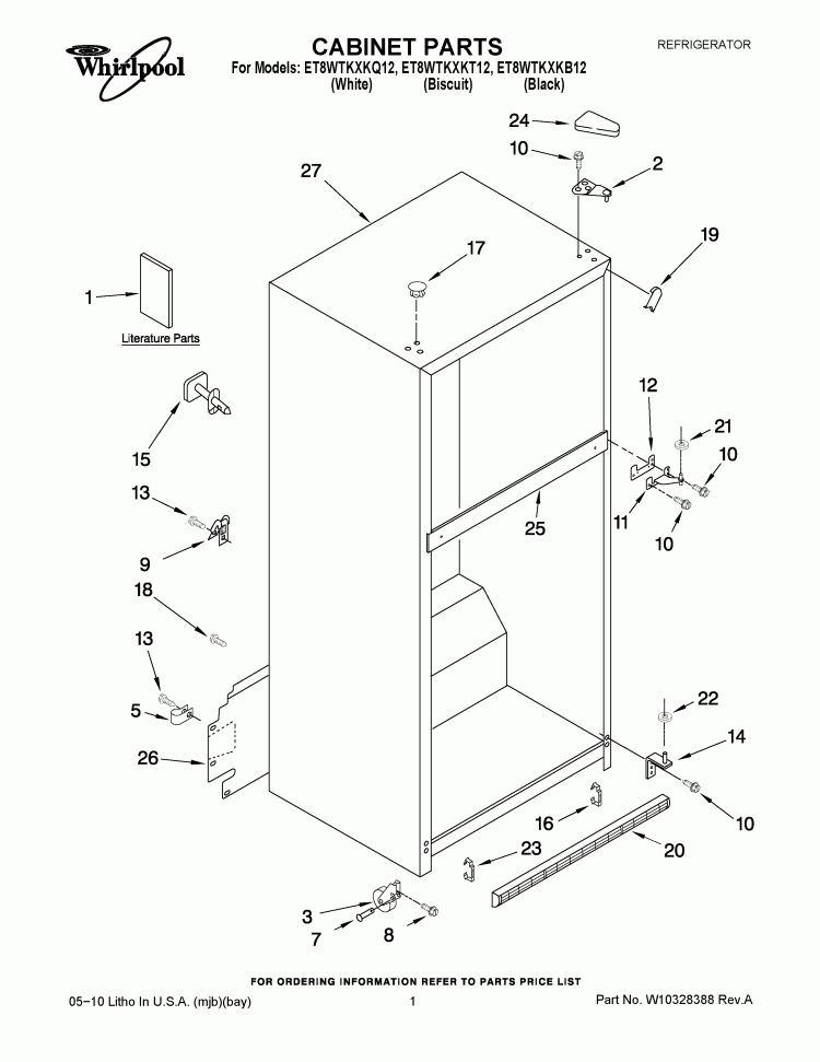 CABINET PARTS Diagram and Parts List for ET8WTKXKB12  Whirlpool Refrigerator