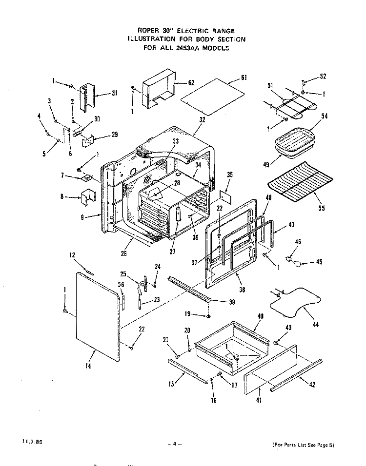 BODY Diagram and Parts List for 2453WAA  Roper Range