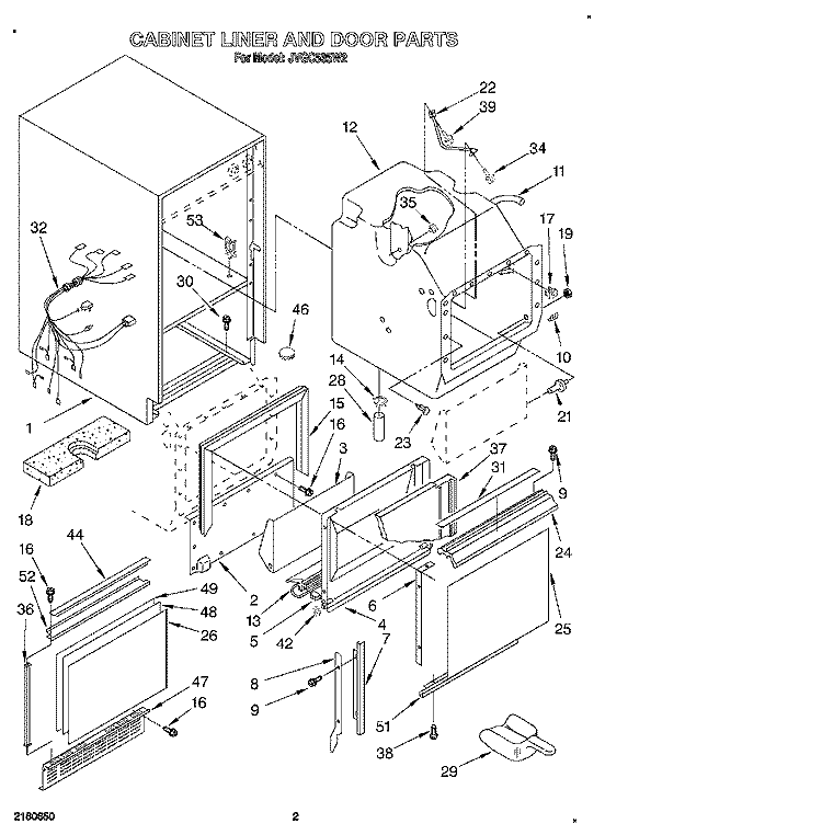 CABINET LINER AND DOOR, LITERATURE Diagram and Parts List for JVGC535W2  Whirlpool Ice Maker