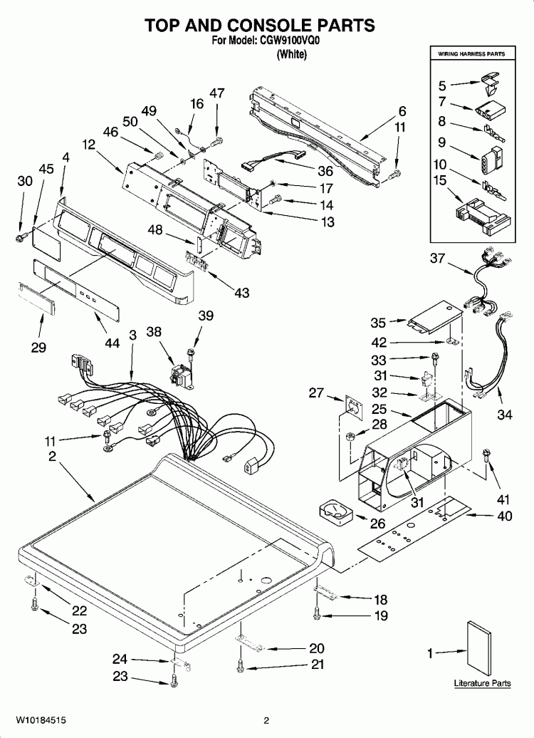 TOP AND CONSOLE PARTS Diagram and Parts List for CGW9100VQ0  Whirlpool Dryer