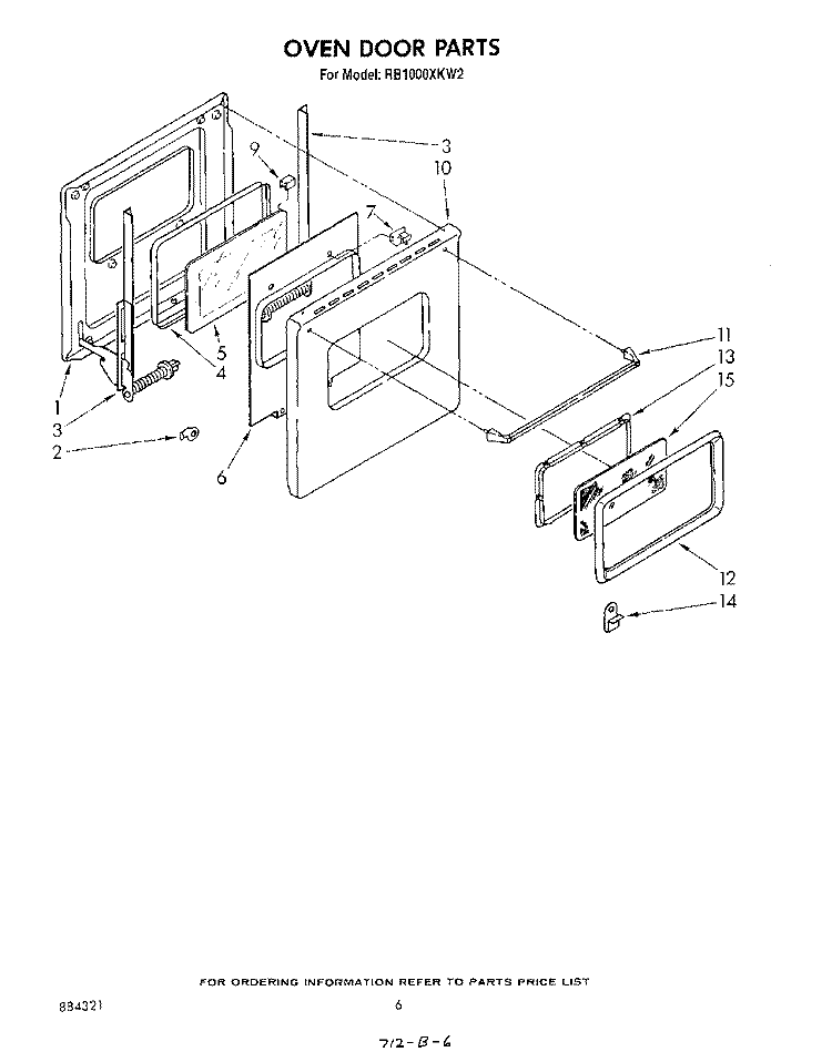 OVEN DOOR Diagram and Parts List for RB1000XKW2  Whirlpool Wall Oven