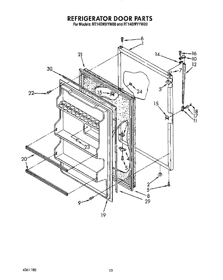 REFRIGERATOR DOOR Diagram and Parts List for RT14DMXYW00  Roper Refrigerator
