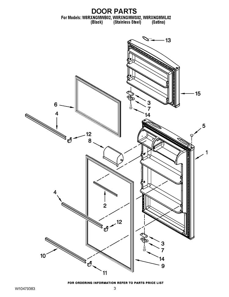 DOOR PARTS Diagram and Parts List for W8RXNGMWB02  Whirlpool Refrigerator