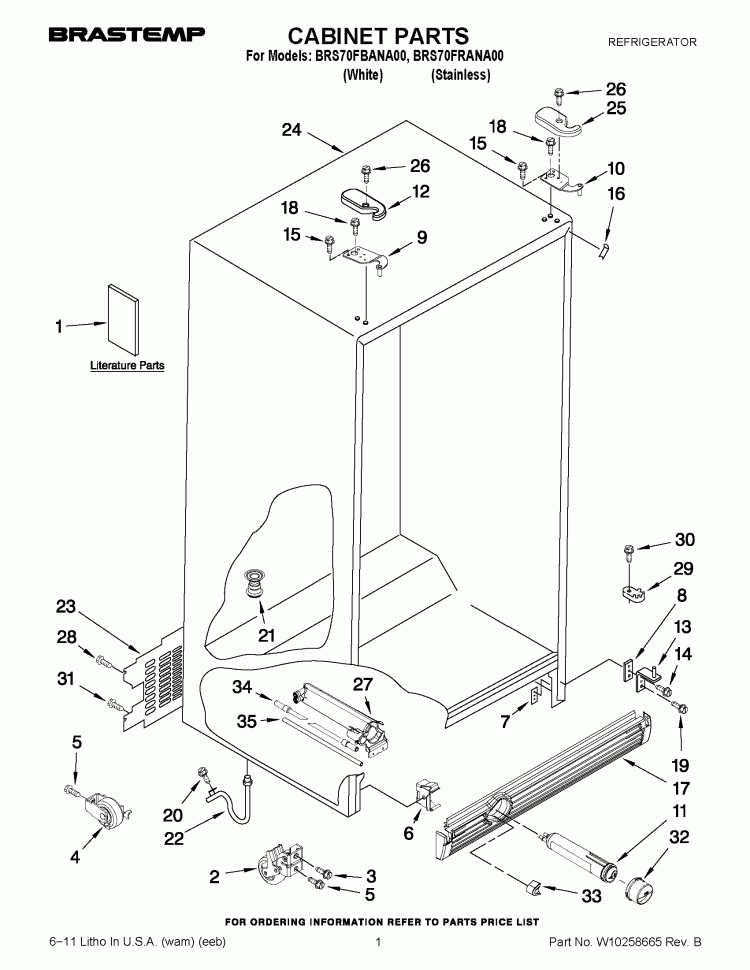 CABINET PARTS Diagram and Parts List for BRS70FRANA00  Whirlpool Refrigerator