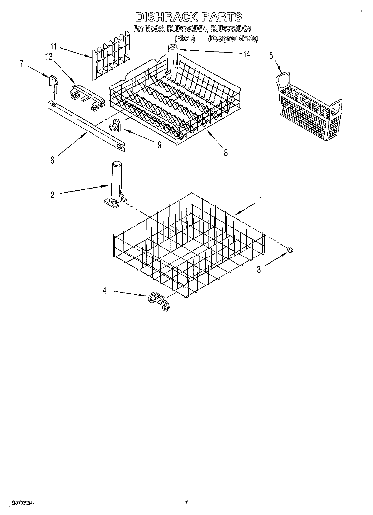 DISHRACK Diagram and Parts List for RUD5750DB4  Roper Dishwasher