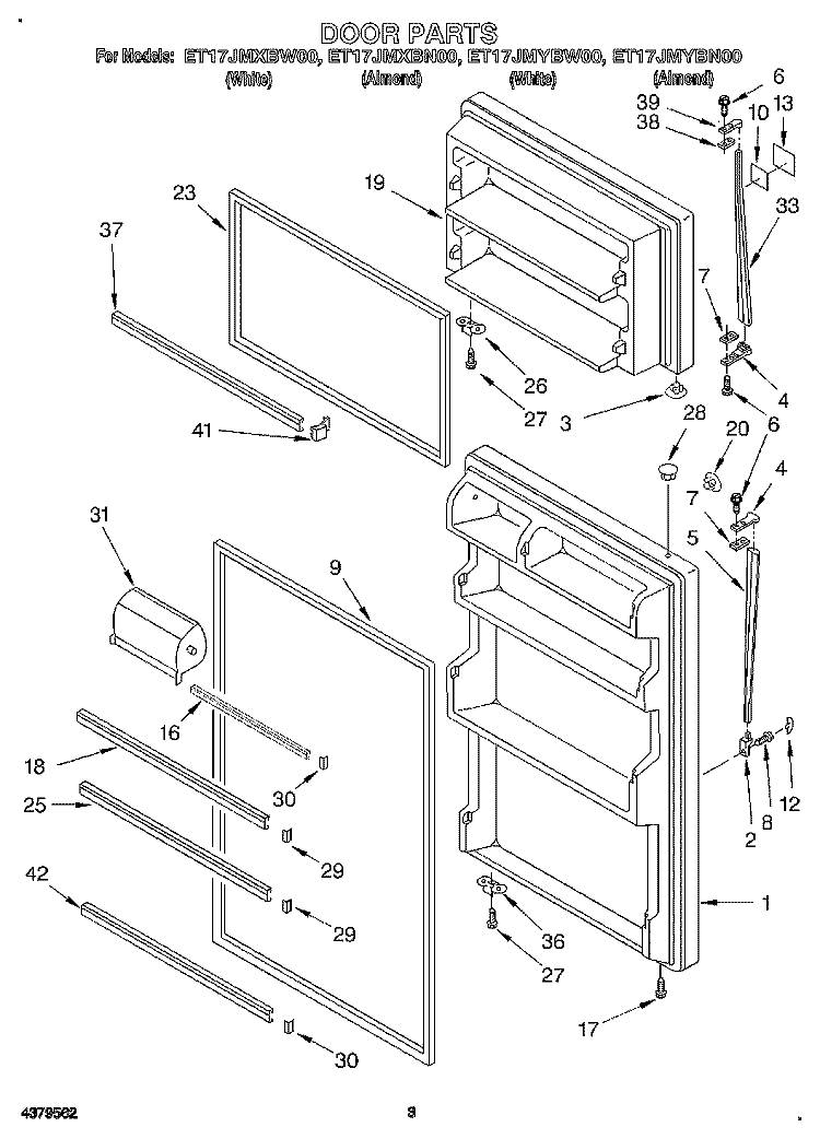 DOOR Diagram and Parts List for ET17JMXBW00  Whirlpool Refrigerator