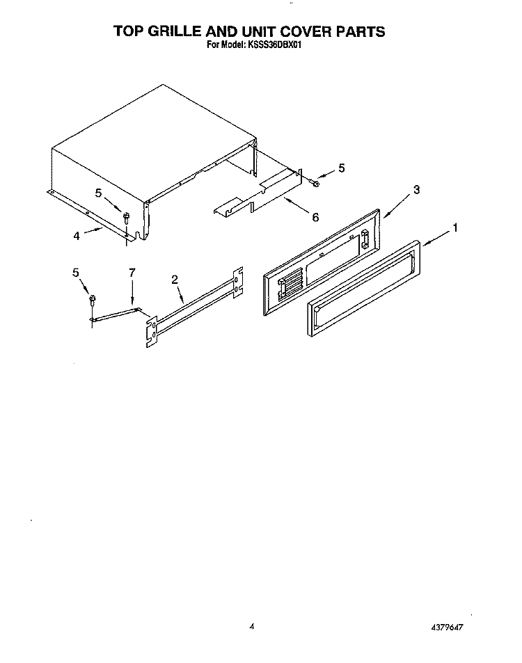 TOP GRILLE AND UNIT COVER Diagram and Parts List for KSSS36DBX01  KitchenAid Refrigerator