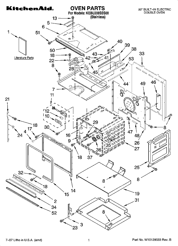 OVEN PARTS Diagram and Parts List for KEBU208SSS00  KitchenAid Wall Oven