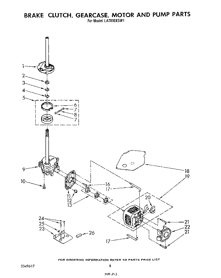 BRAKE, CLUTCH, GEARCASE, MOTOR AND PUMP Diagram and Parts List for LA7800XSW1  Whirlpool Washer