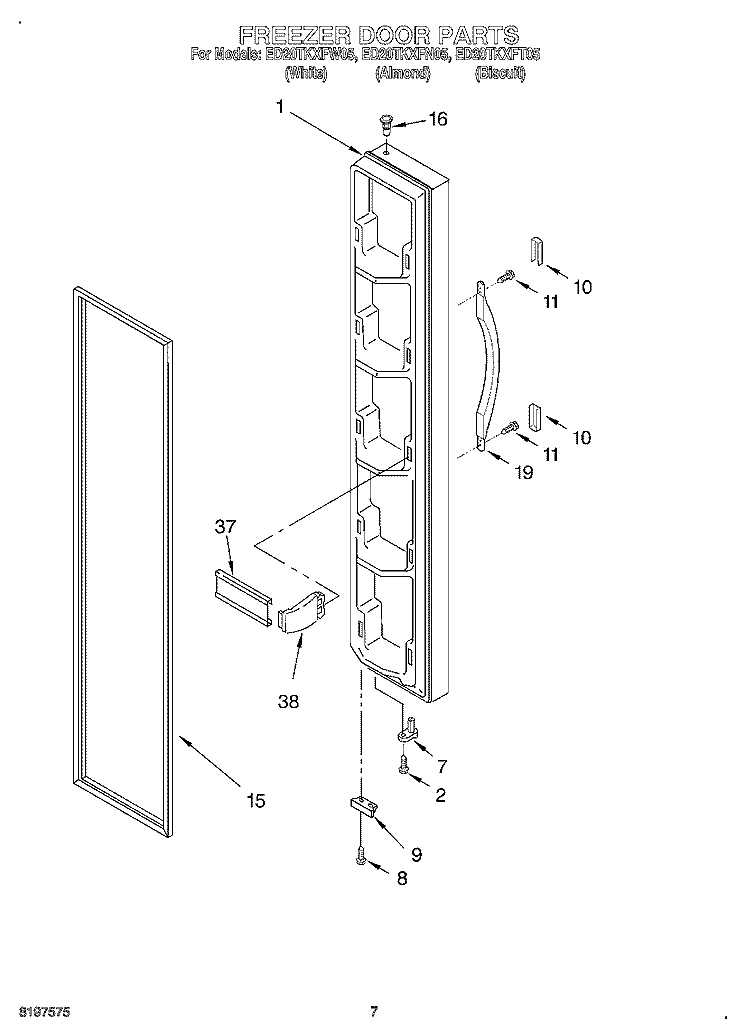 FREEZER DOOR Diagram and Parts List for ED20TKXFN05  Whirlpool Refrigerator