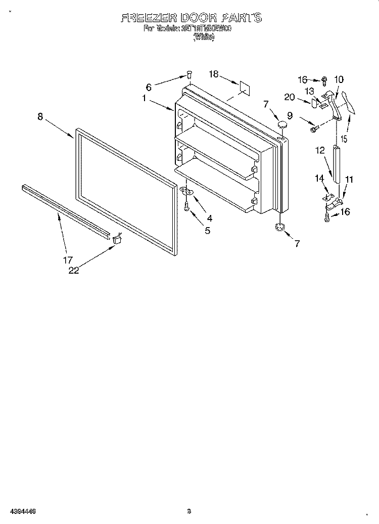FREEZER DOOR Diagram and Parts List for 3ET18TMXEW00  Whirlpool Refrigerator