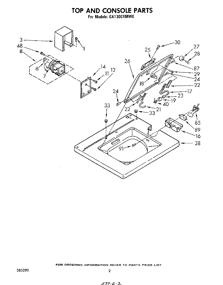 TOP AND CONSOLE Diagram and Parts List for CA1300XMW0  Whirlpool Washer