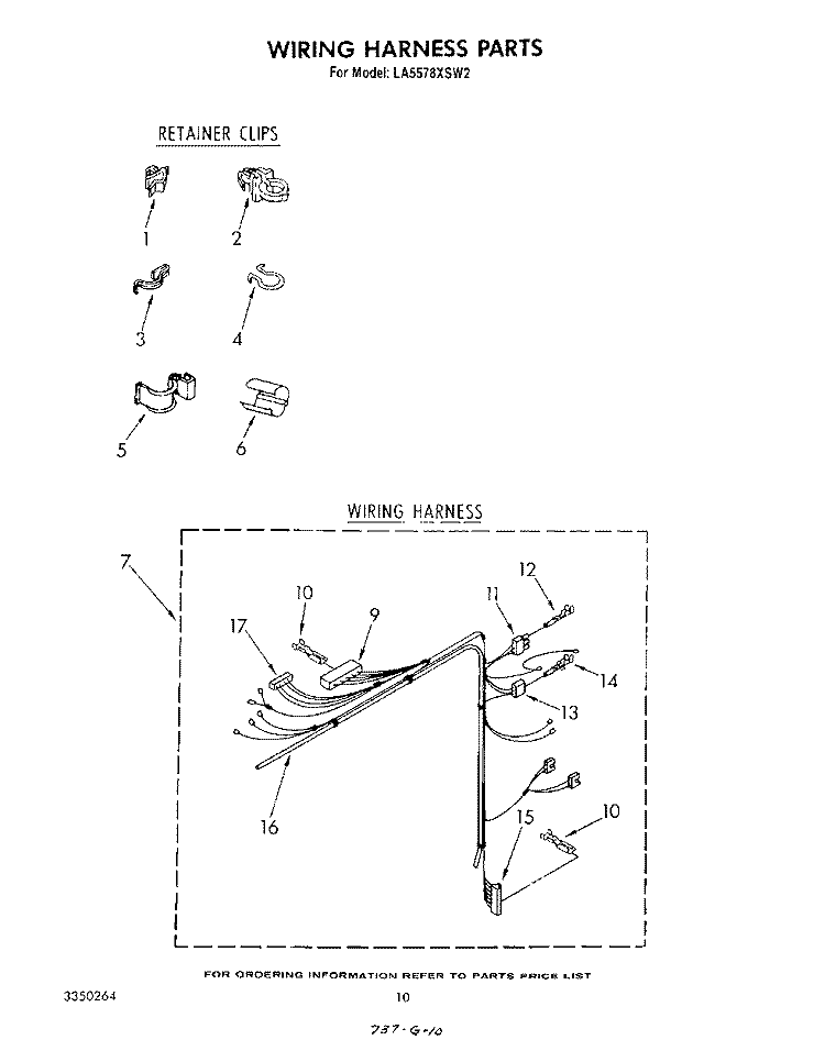 WIRING HARNESS Diagram and Parts List for LA5578XSW2  Whirlpool Washer