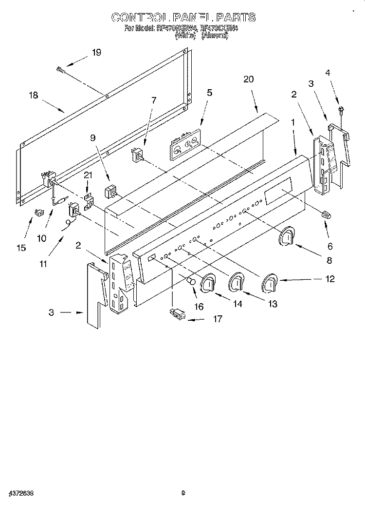 CONTROL PANEL, LIT/OPTIONAL Diagram and Parts List for RF4700XBN4  Whirlpool Range