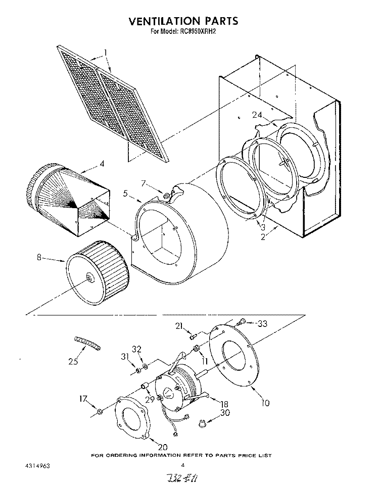 VENTILATION Diagram and Parts List for RC8950XRH2  Whirlpool Cooktop