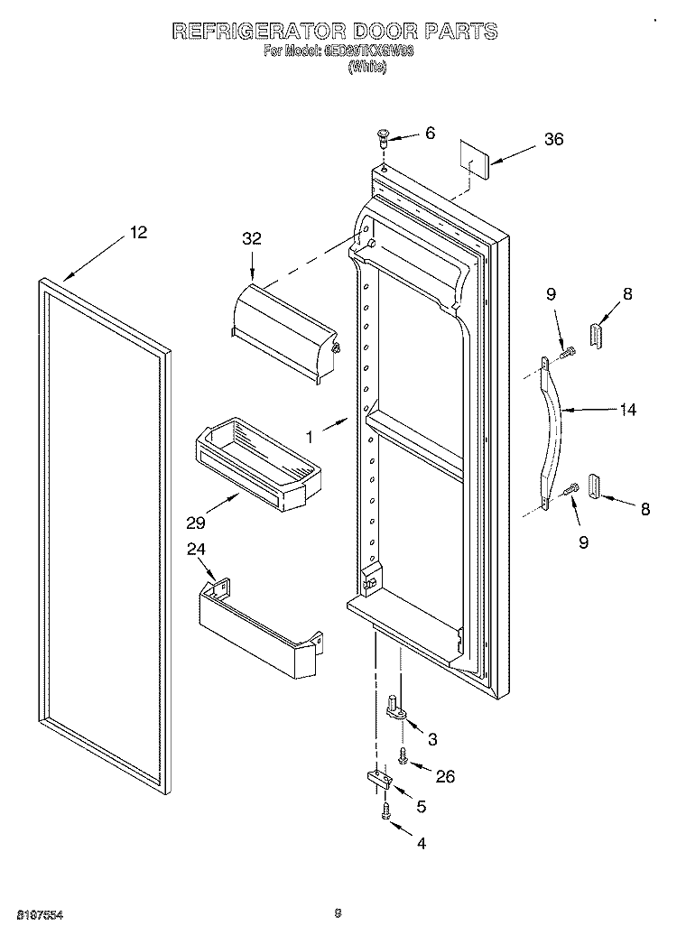 REFRIGERATOR DOOR Diagram and Parts List for 6ED20TKXGW03  Whirlpool Refrigerator