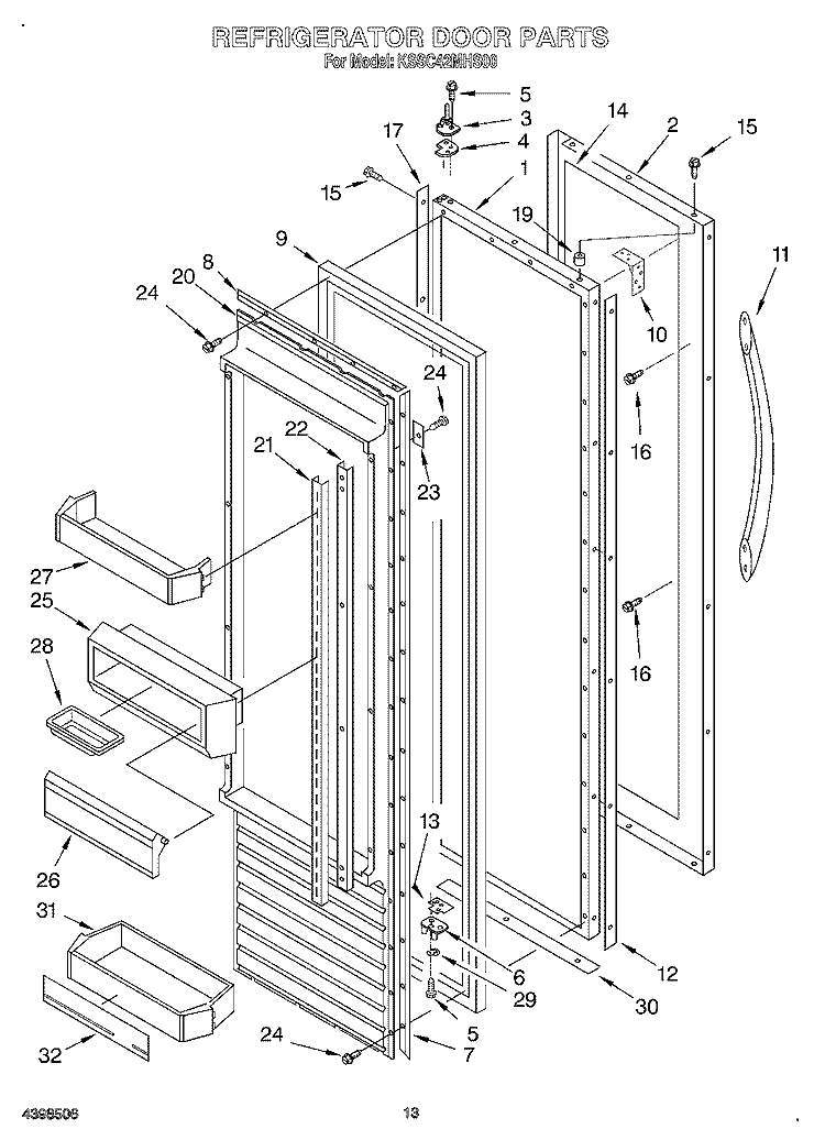 REFRIGERATOR DOOR Diagram and Parts List for KSSC42MHS00  KitchenAid Refrigerator