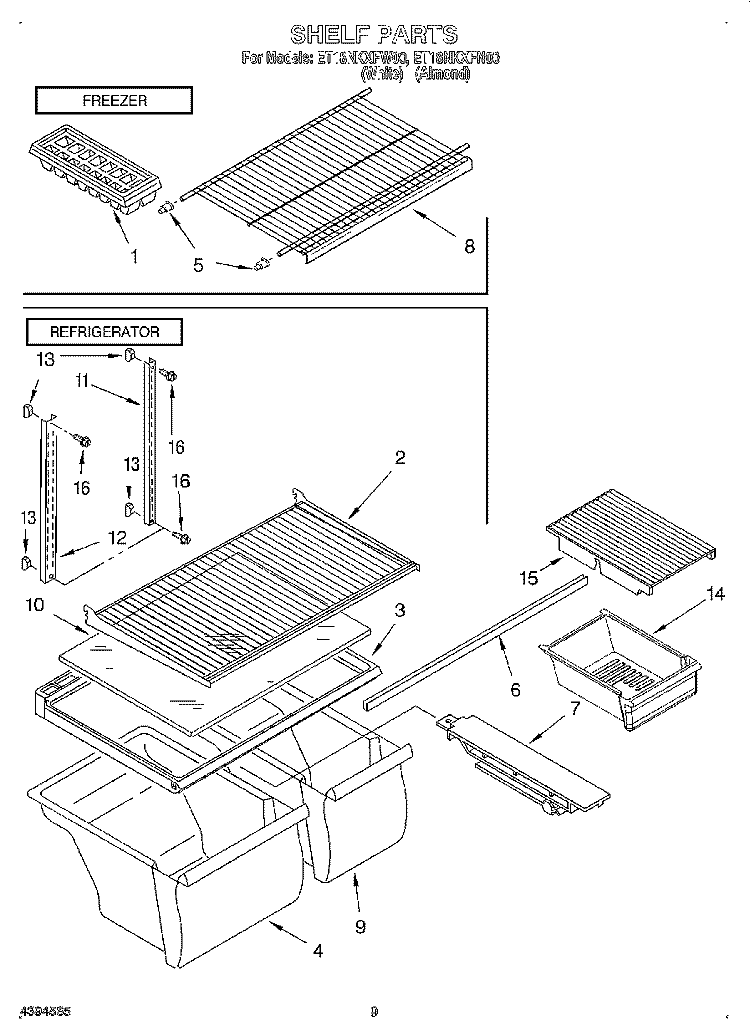 SHELF, LIT/OPTIONAL Diagram and Parts List for ET18NKXFN00  Whirlpool Refrigerator