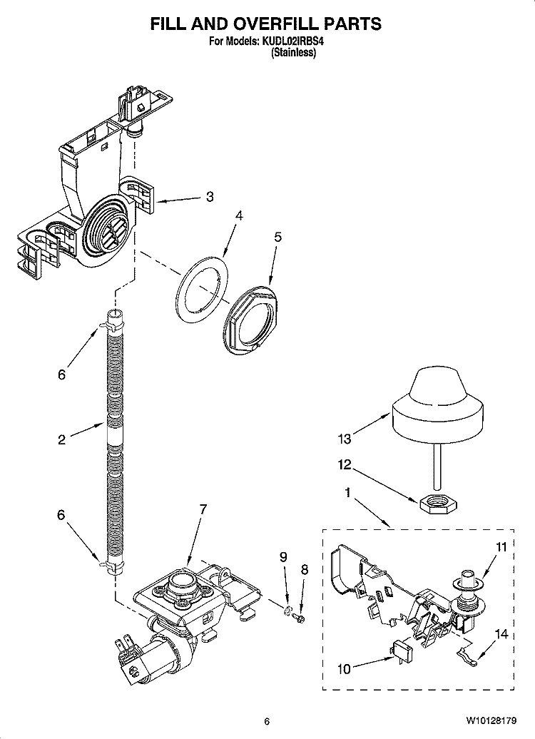 FILL AND OVERFILL PARTS Diagram and Parts List for KUDL02IRBS4  KitchenAid Dishwasher