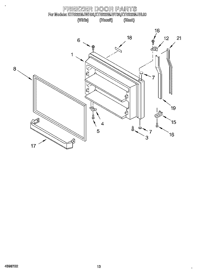 FREEZER DOOR, OPTIONAL Diagram and Parts List for KTRS22MJBL00  KitchenAid Refrigerator