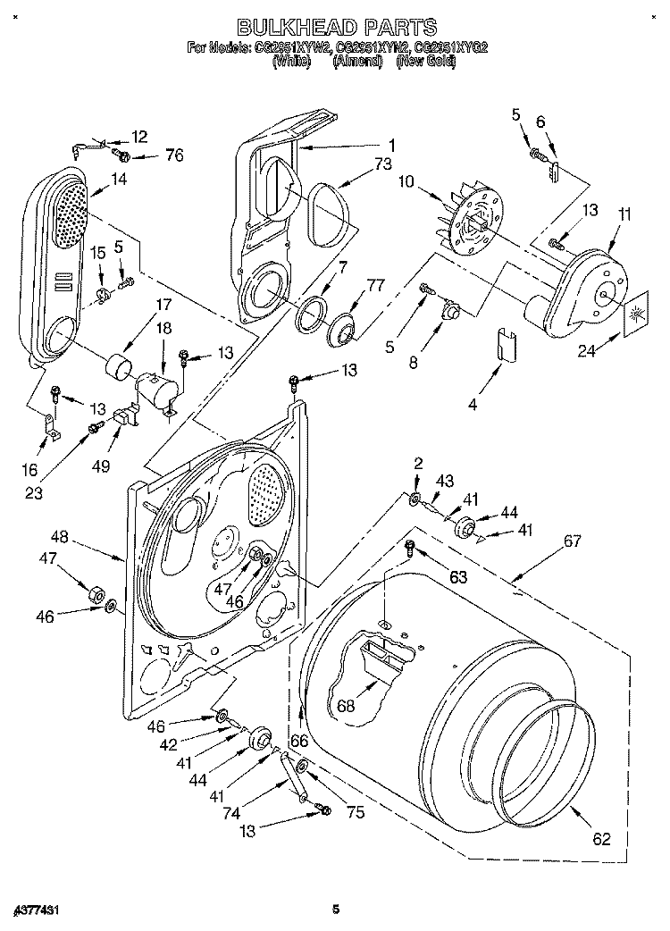 BULKHEAD, LIT/OPTIONAL Diagram and Parts List for CG2951XYW2  Whirlpool Dryer
