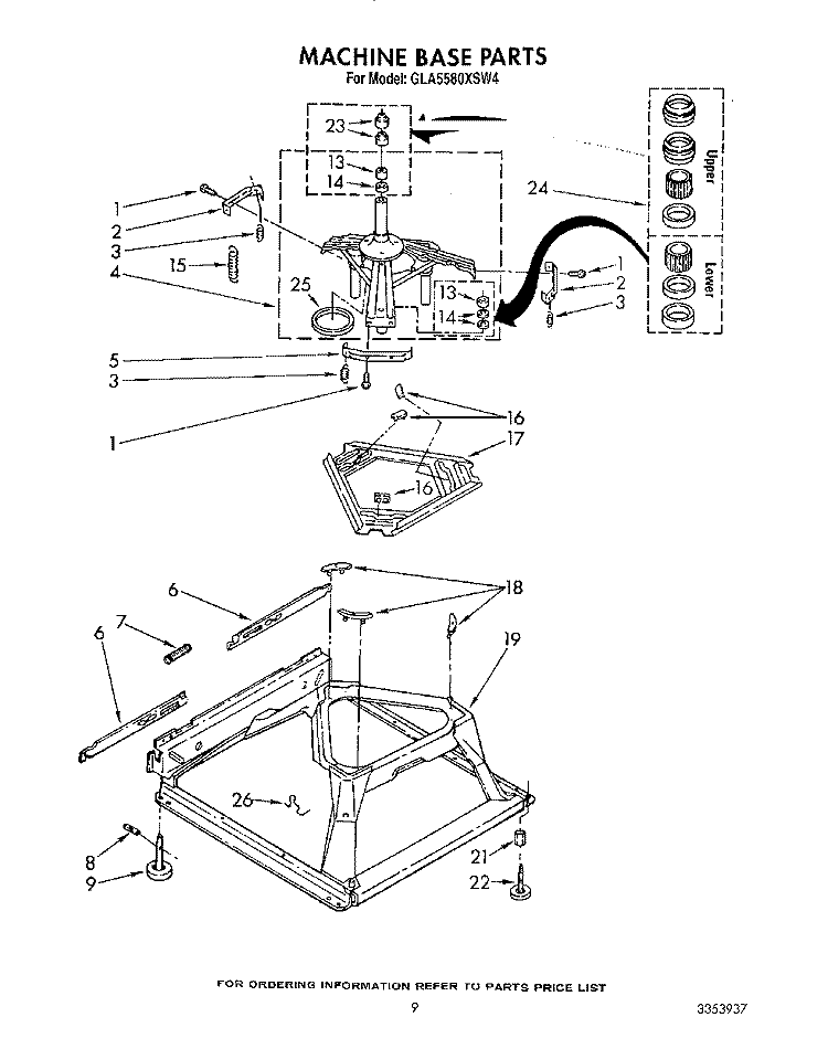 MACHINE BASE Diagram and Parts List for GLA5580XSG4  Whirlpool Washer