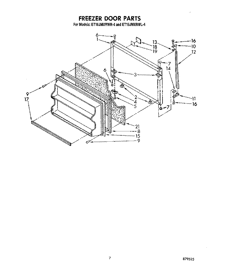 FREEZER DOOR Diagram and Parts List for ET16JMXRWR4  Whirlpool Refrigerator
