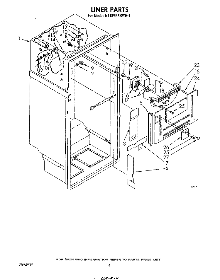 LINER Diagram and Parts List for ET18VKXRWR1  Whirlpool Refrigerator