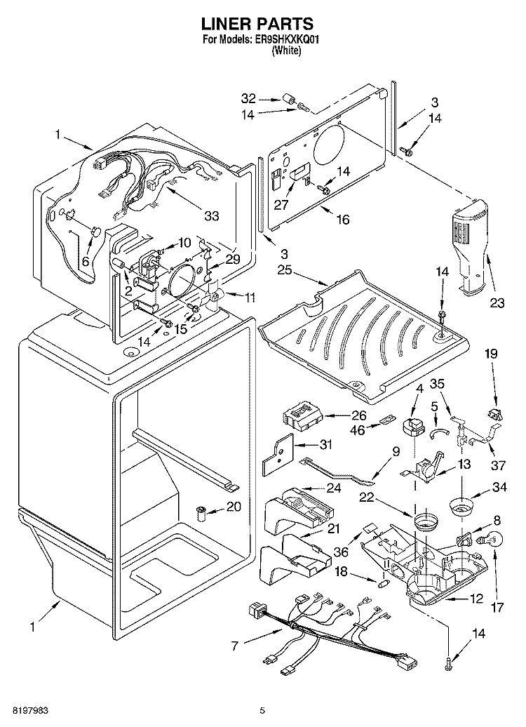 LINER Diagram and Parts List for ER9SHKXKQ01  Whirlpool Refrigerator