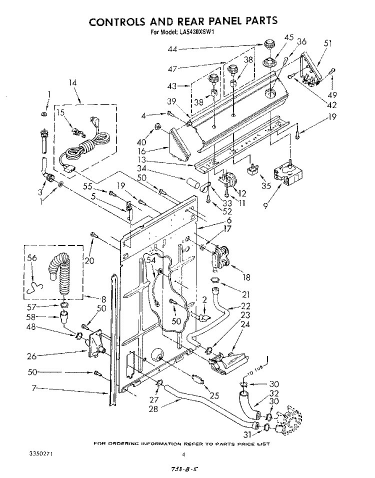 CONTROLS AND REAR PANEL Diagram and Parts List for LA5430XSW1  Whirlpool Washer