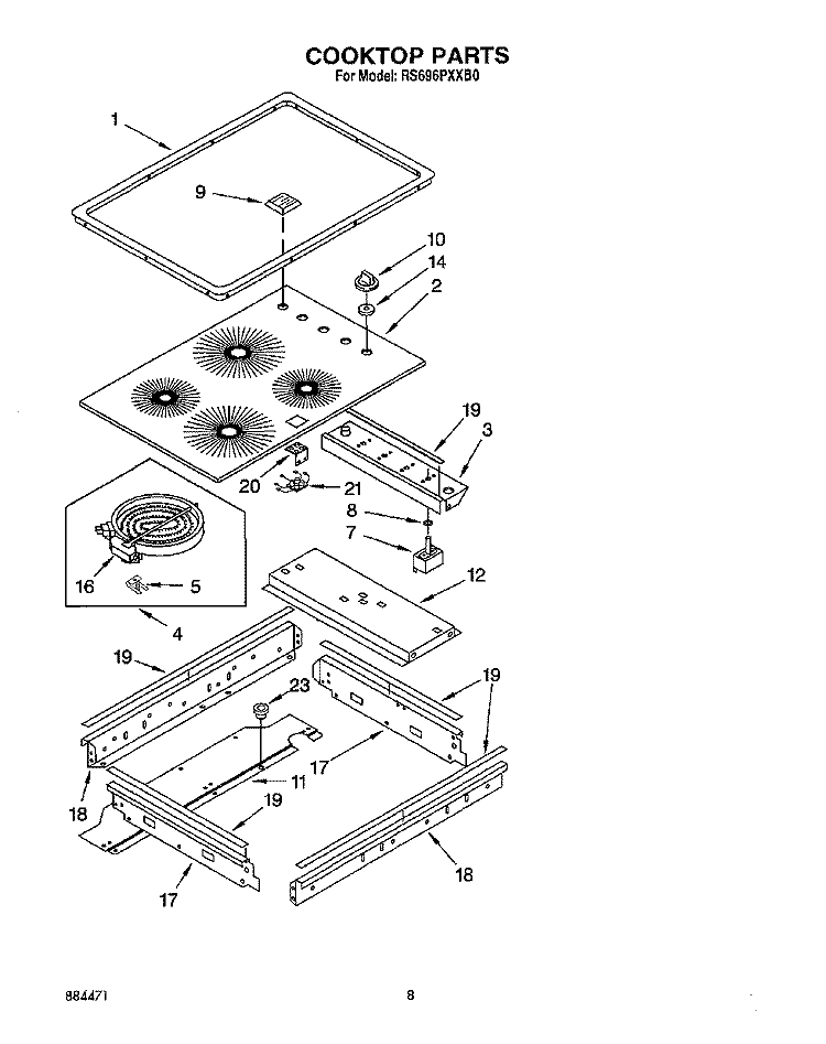 COOKTOP Diagram and Parts List for RS696PXXB0  Whirlpool Range