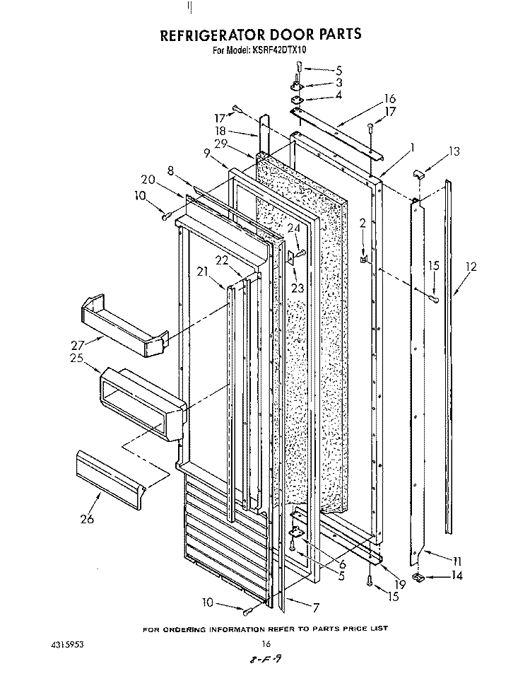 REFRIGERATOR DOOR Diagram and Parts List for KSRF42DTX10  KitchenAid Refrigerator