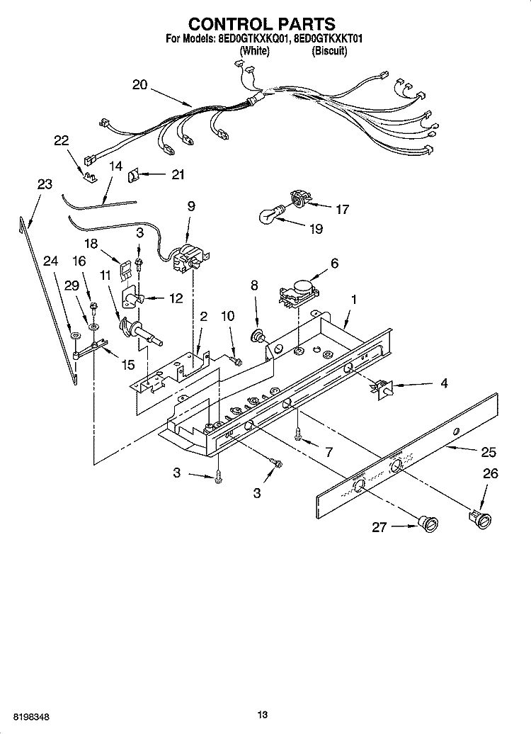 CONTROL PARTS, OPTIONAL PARTS Diagram and Parts List for 8ED0GTKXKQ01  Whirlpool Refrigerator