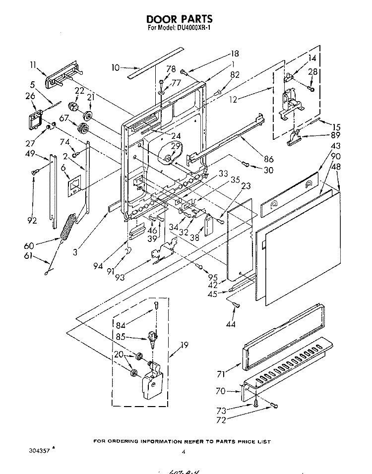 DOOR Diagram and Parts List for DU4000XR1  Whirlpool Dishwasher