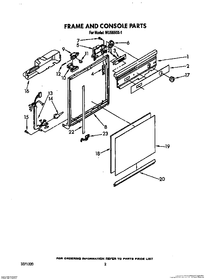 FRAME AND CONSOLE Diagram and Parts List for WU5650X1  Roper Dishwasher