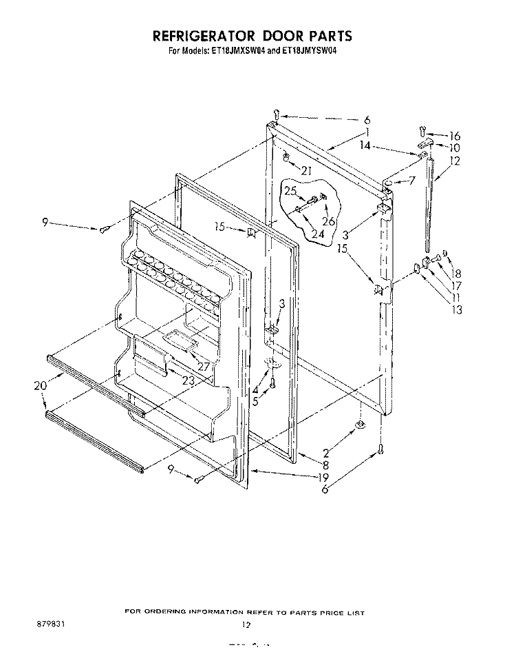 REFRIGERATOR DOOR , LIT/OPTIONAL Diagram and Parts List for ET18JMYSN04  Whirlpool Refrigerator