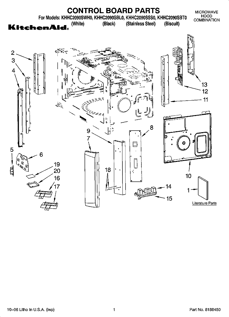 CONTROL BOARD PARTS Diagram and Parts List for KHHC2090SSS0  KitchenAid Microwave