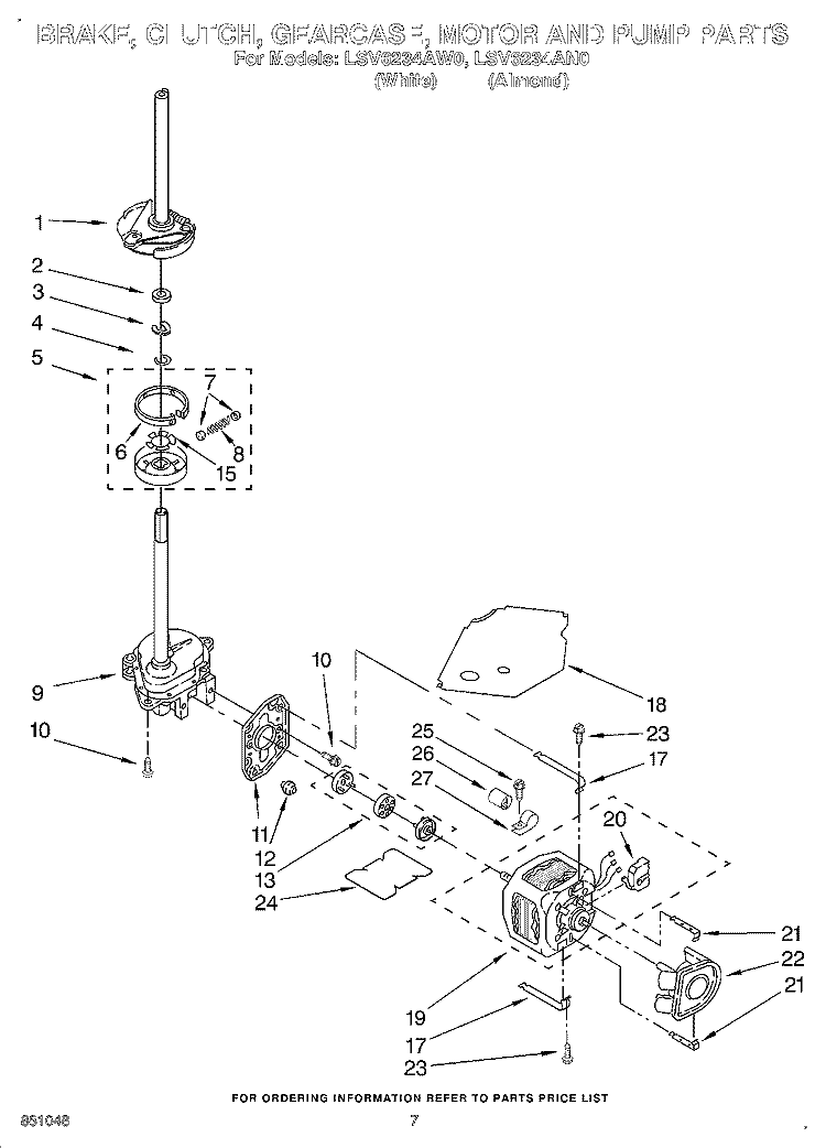 BRAKE, CLUTCH, GEARCASE, MOTOR & PUMP Diagram and Parts List for LSV6234AW0  Whirlpool Washer