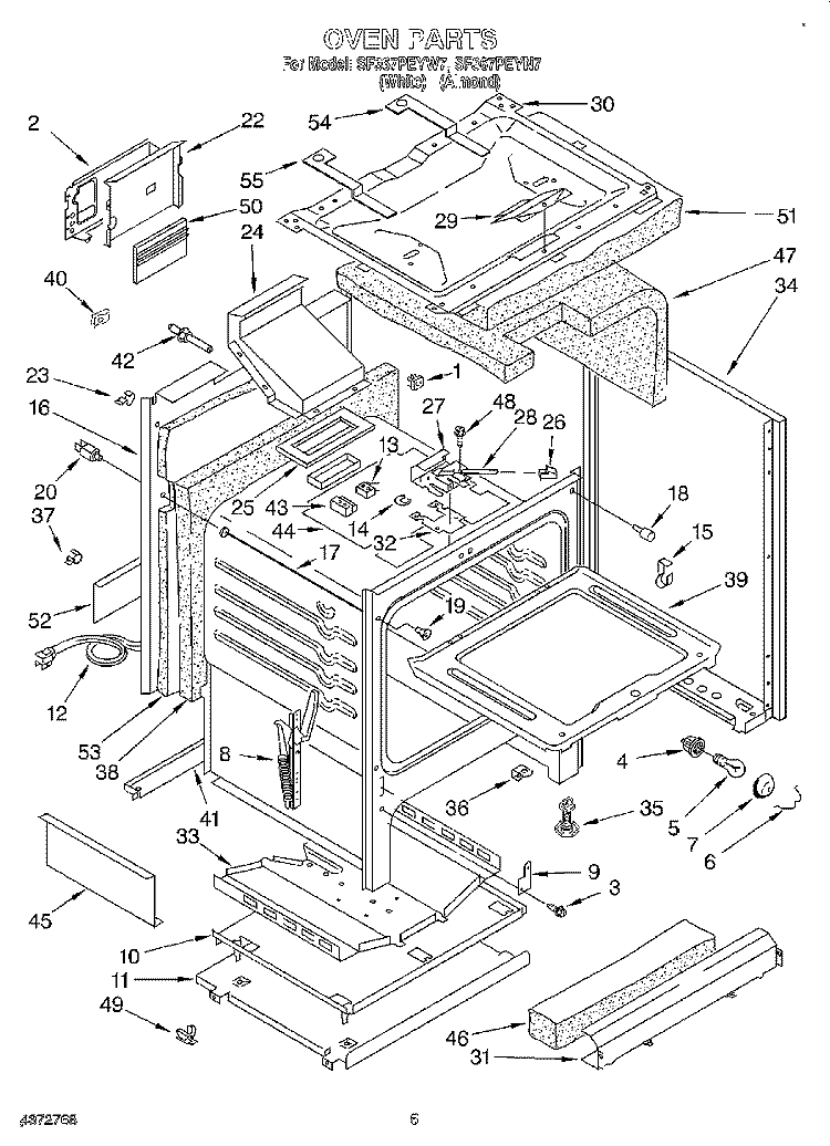 OVEN Diagram and Parts List for SF367PEYW7  Whirlpool Range