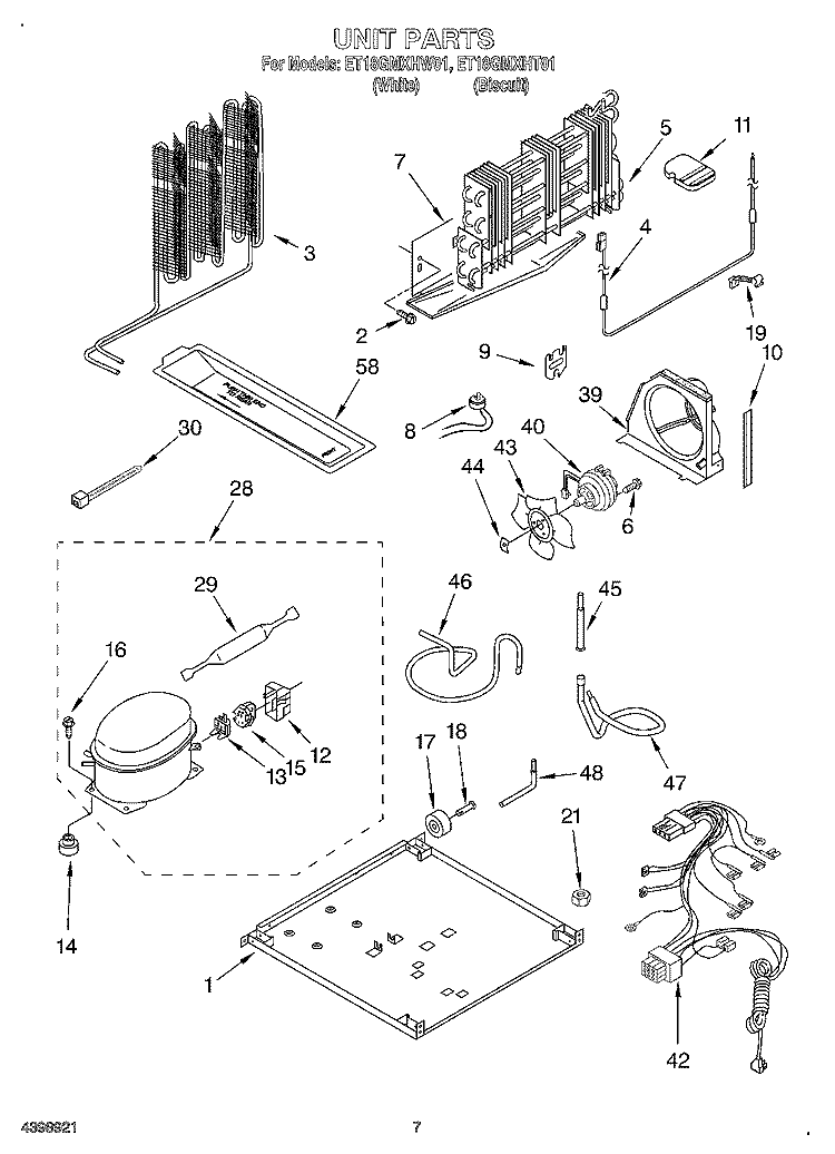 UNIT Diagram and Parts List for ET18GMXHW01  Whirlpool Refrigerator