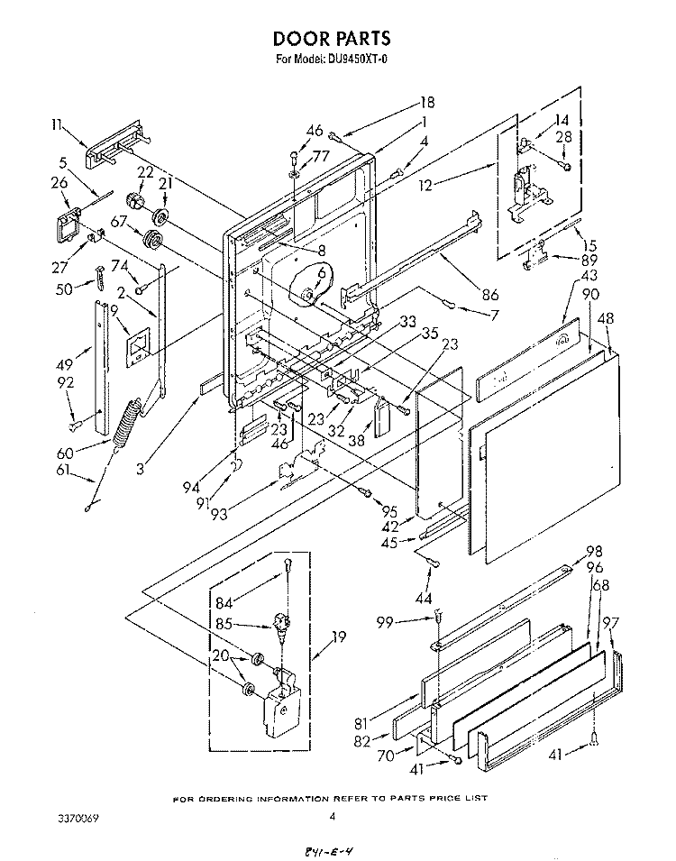 DOOR Diagram and Parts List for DU9450XT0  Whirlpool Dishwasher