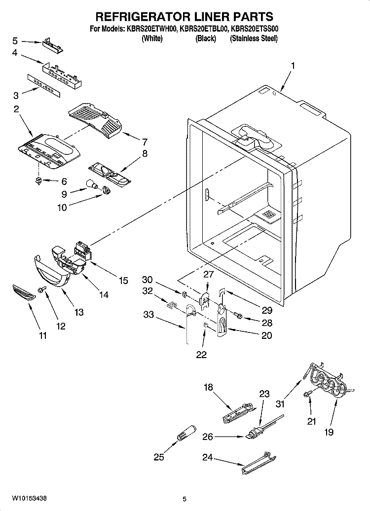 REFRIGERATOR LINER PARTS Diagram and Parts List for KBRS20ETBL00  KitchenAid Refrigerator