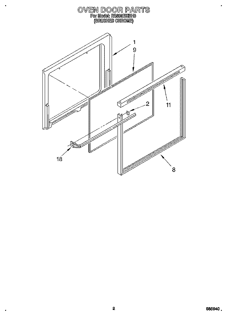 OVEN DOOR Diagram and Parts List for RS600BXBH0  Whirlpool Range