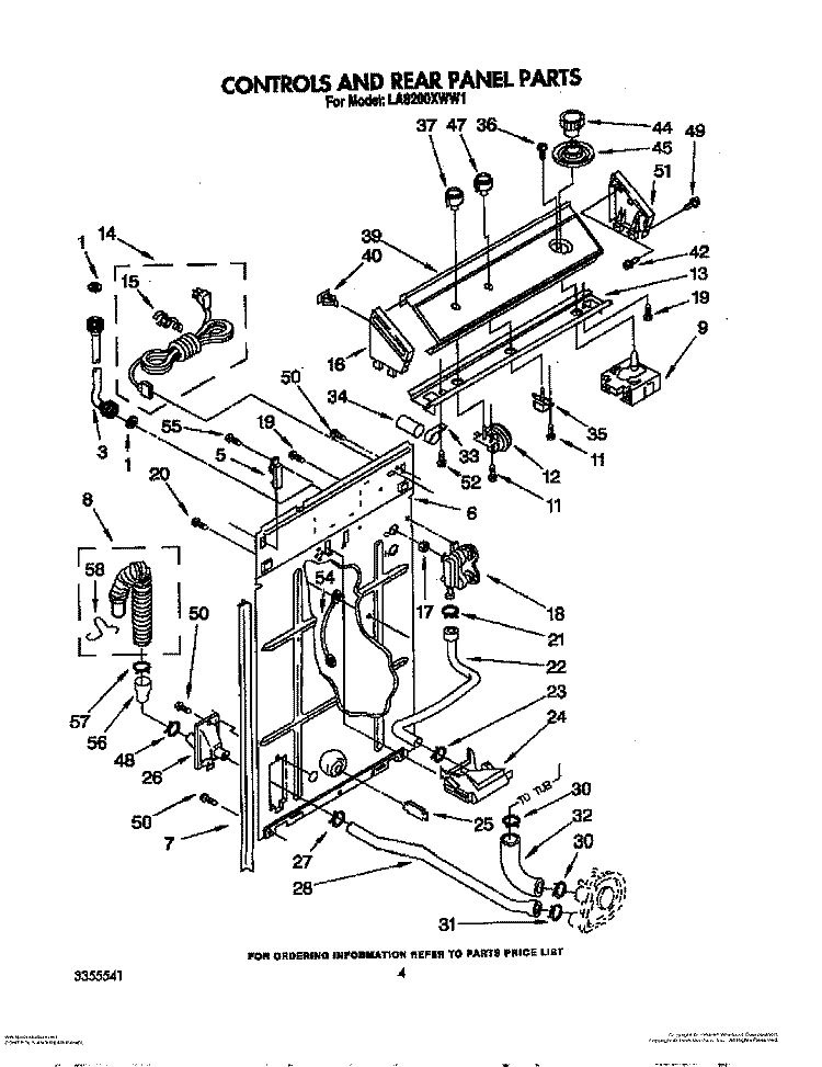 CONTROLS AND REAR PANEL Diagram and Parts List for LA8200XWW1  Whirlpool Washer