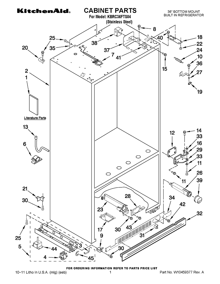 CABINET PARTS Diagram and Parts List for KBRC36FTS04  KitchenAid Refrigerator
