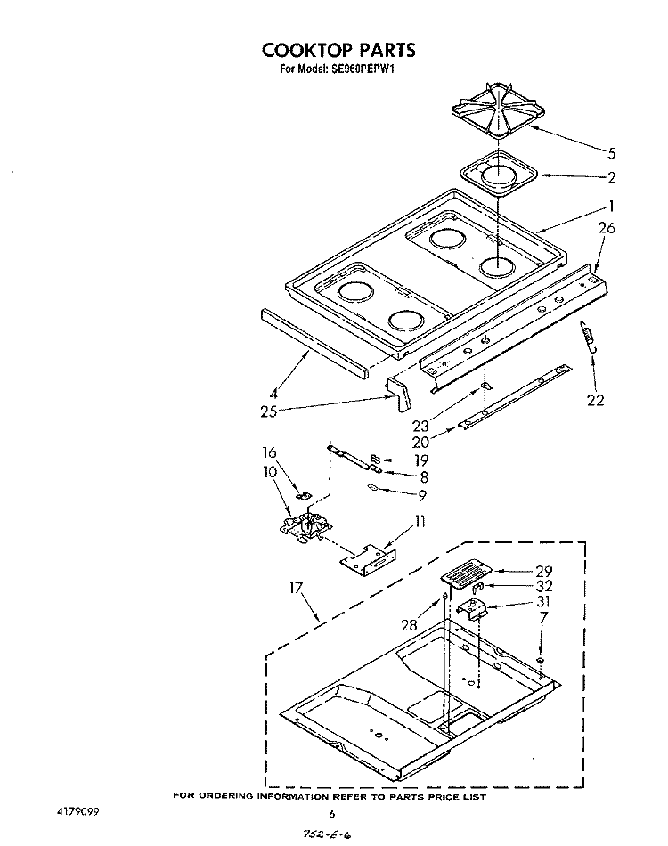 COOK TOP Diagram and Parts List for SE960PEPW1  Whirlpool Range